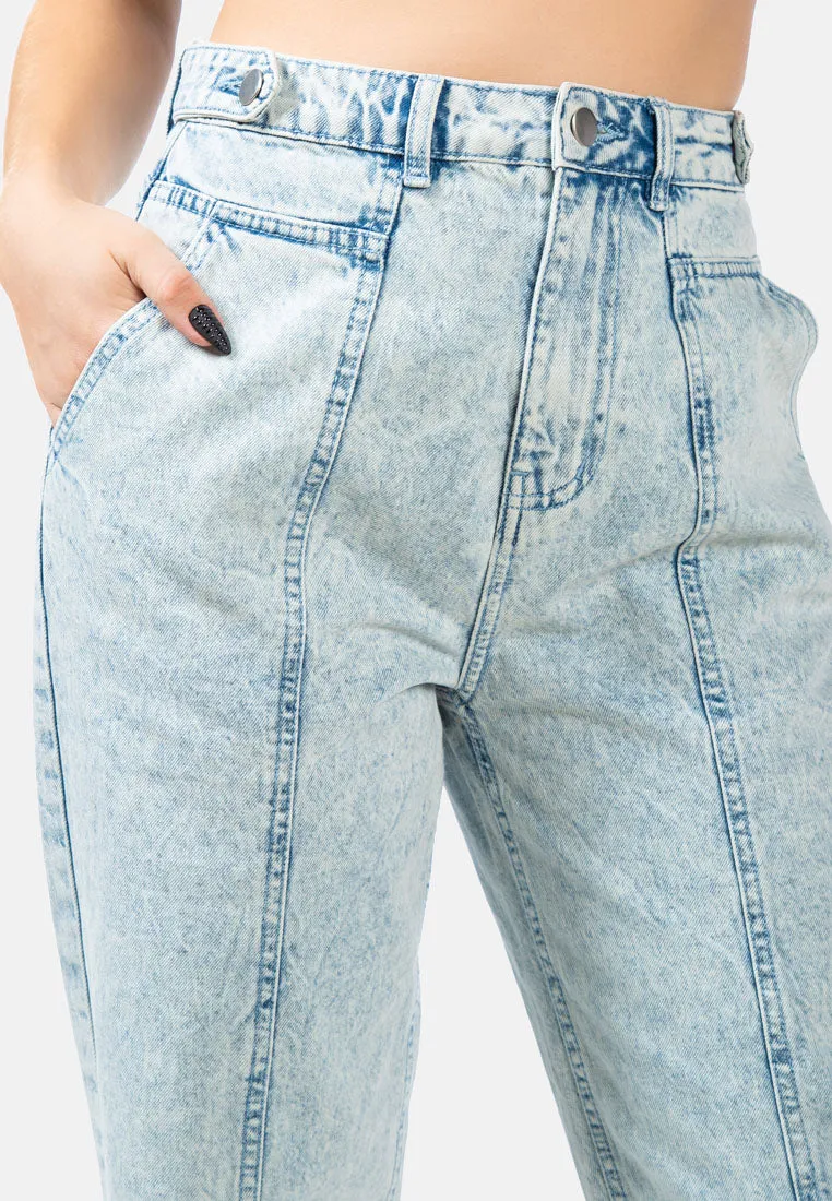 Multi Panel Washed Mom Jeans
