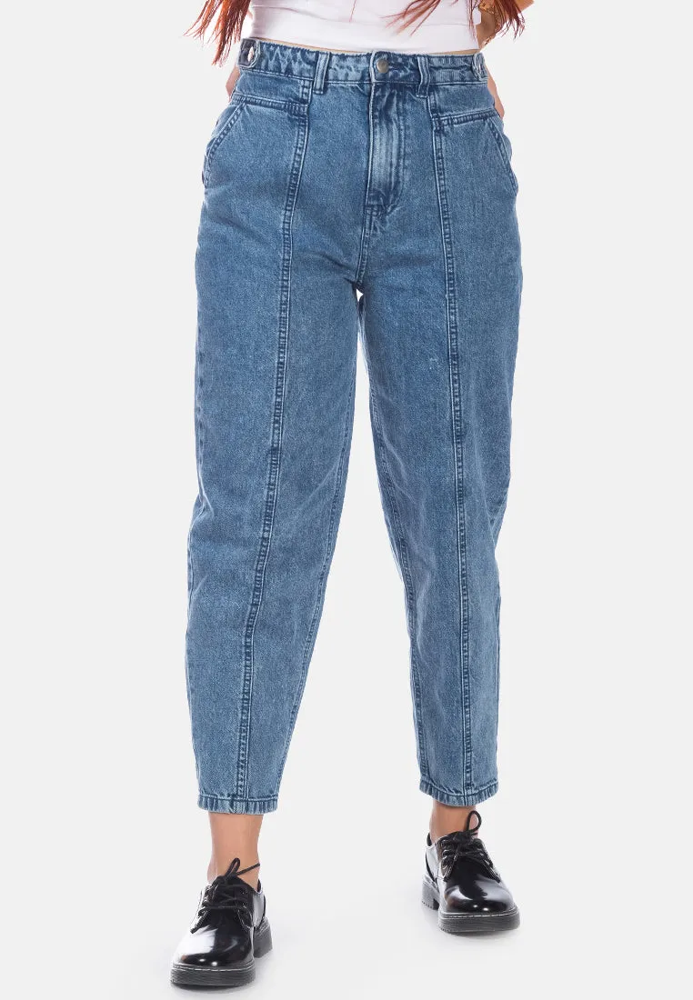 Multi Panel Washed Mom Jeans