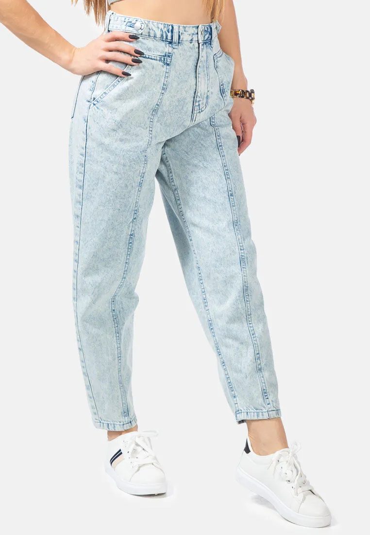Multi Panel Washed Mom Jeans