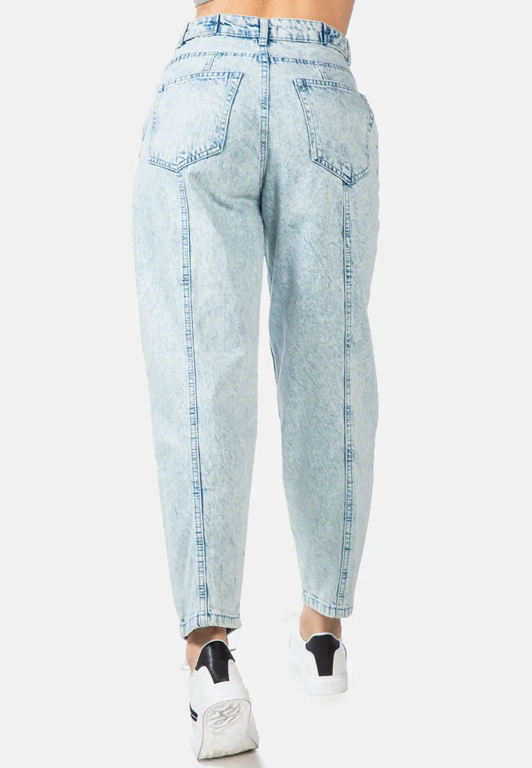 Multi Panel Washed Mom Jeans