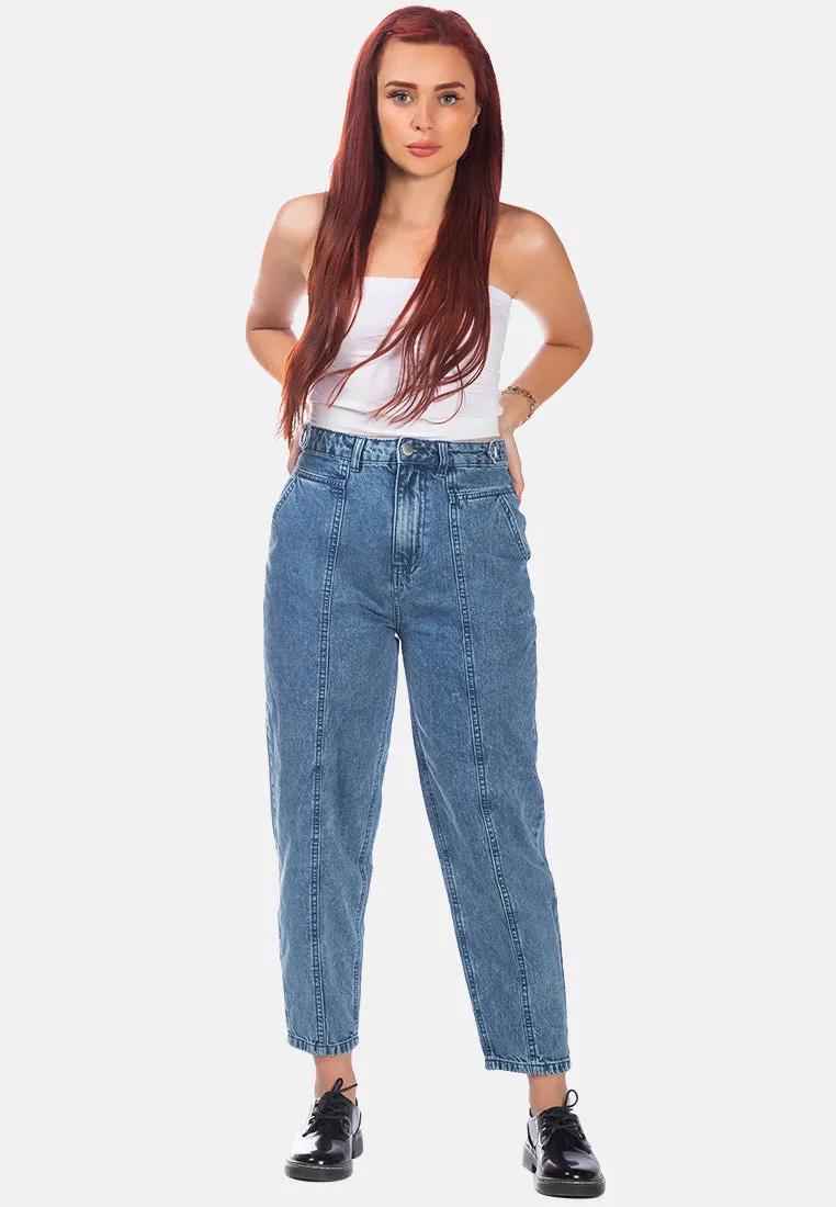 Multi Panel Washed Mom Jeans