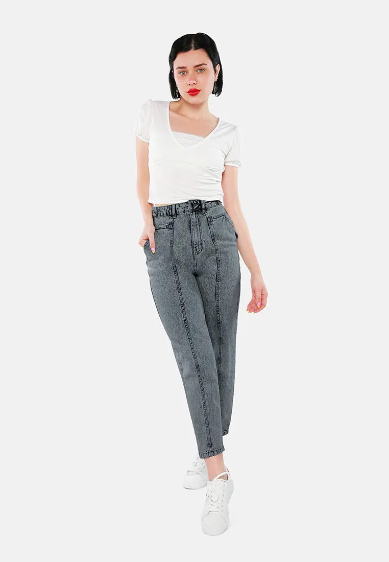 Multi Panel Washed Mom Jeans