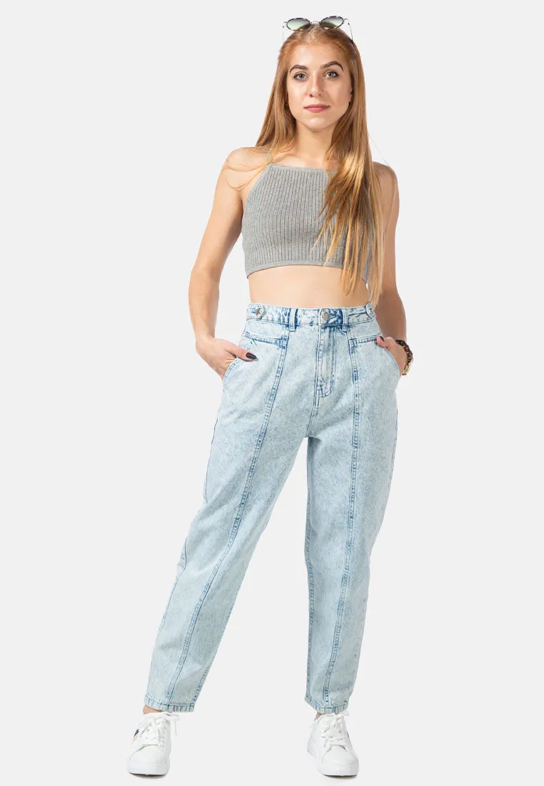 Multi Panel Washed Mom Jeans