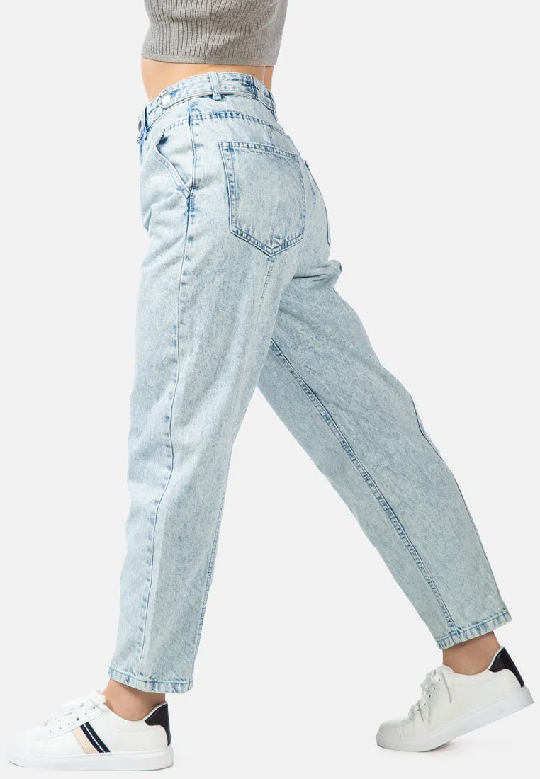 Multi Panel Washed Mom Jeans