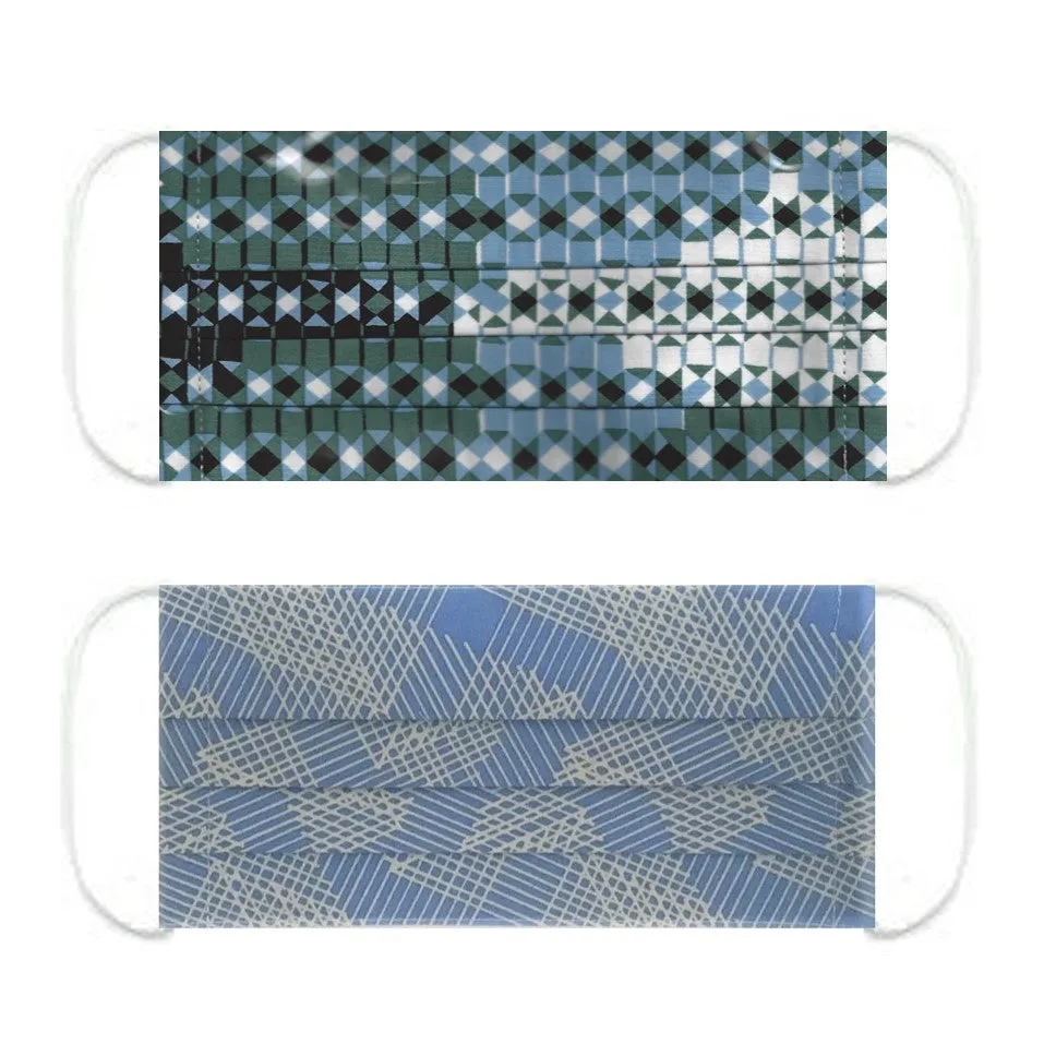 NUNO Pleated Facemask 2-Piece Set: "Sukashi Overlay" (Blue/Green/White) & "Origami Slide" (Blue/Gray)