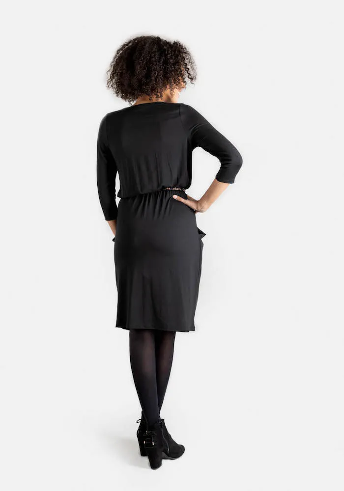 Olive Black Blouson Waist Dress
