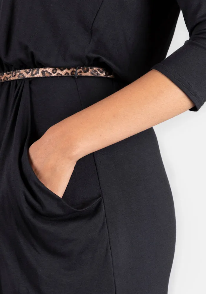 Olive Black Blouson Waist Dress
