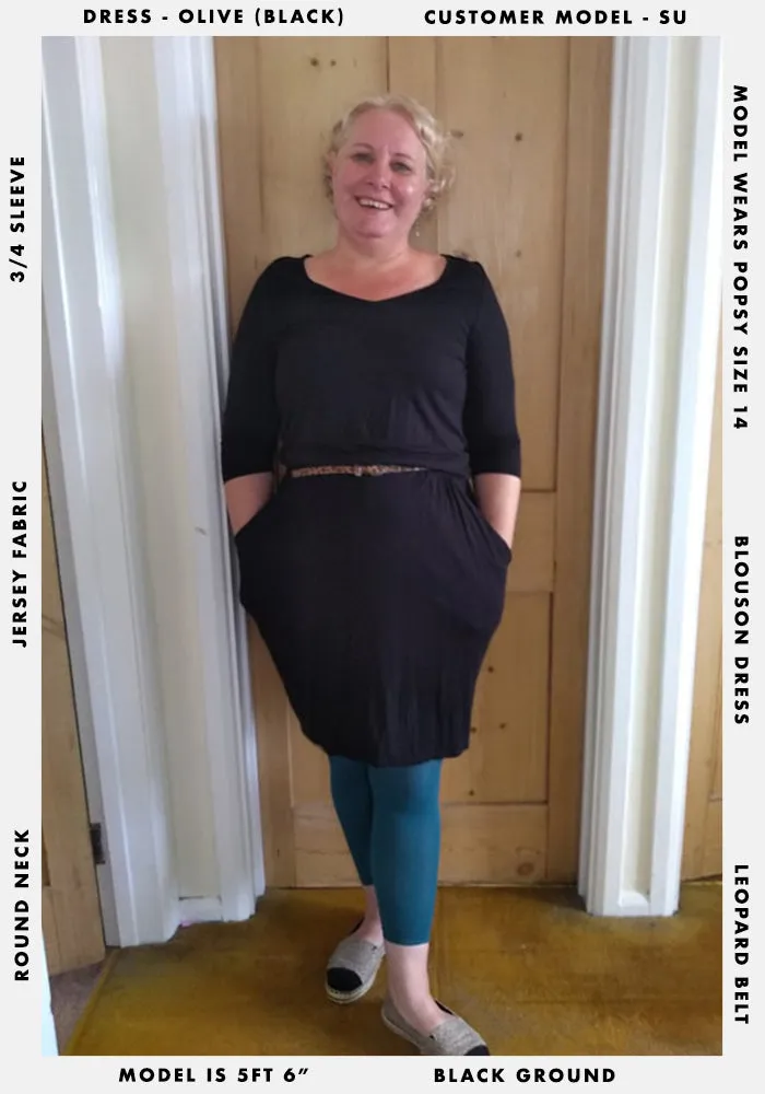 Olive Black Blouson Waist Dress