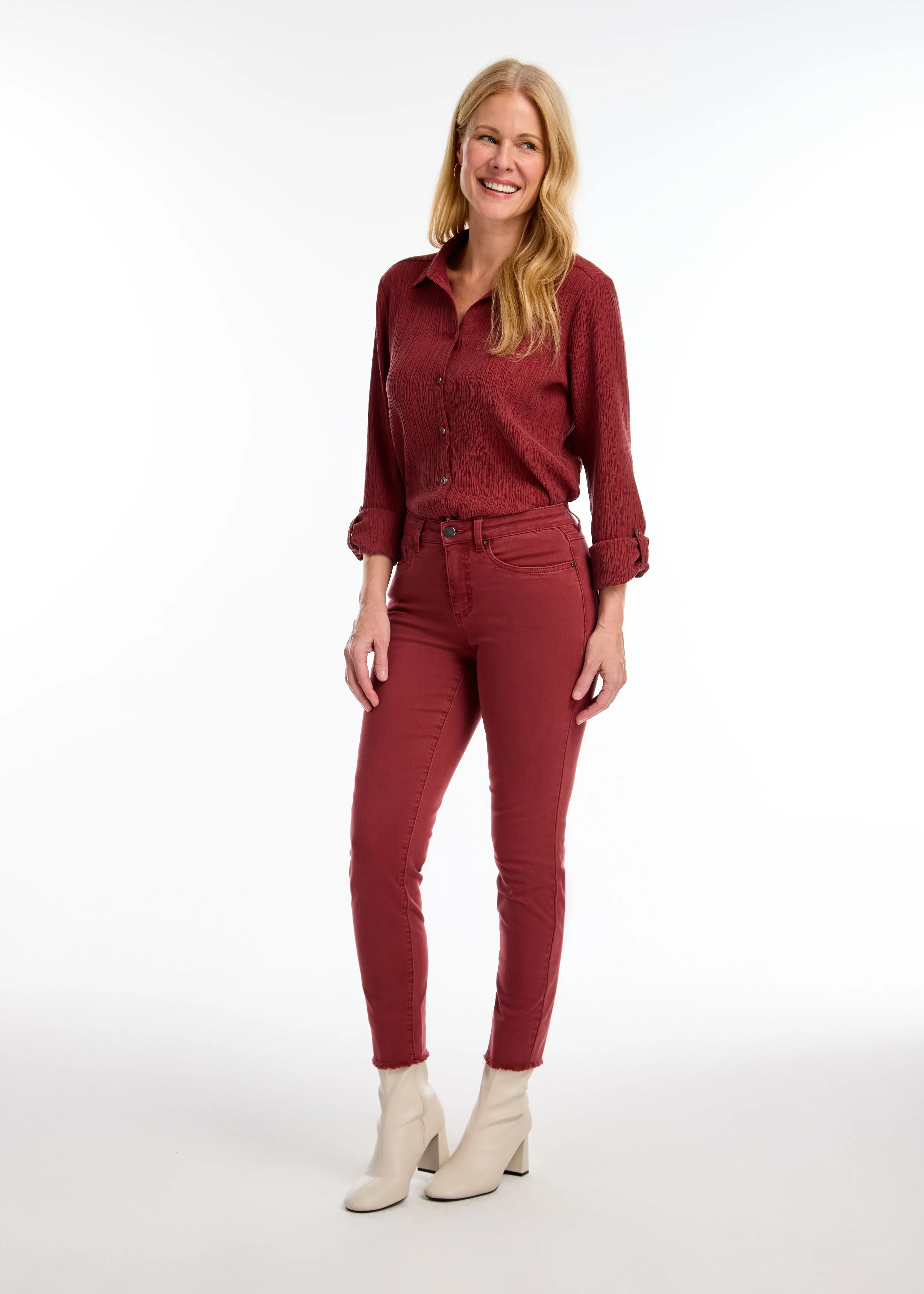 Olivia Slim Ankle Denim, Rust Red