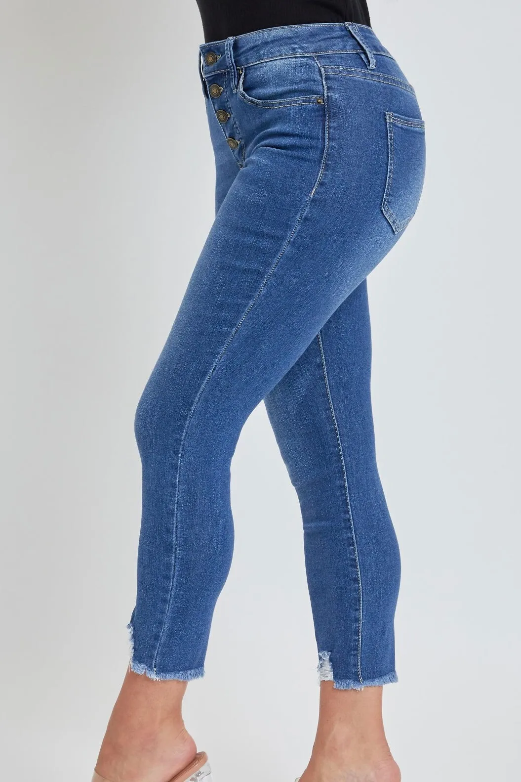 Petite YMI Missy 4 Button Skinny Ankle Jeans- Medium Wash