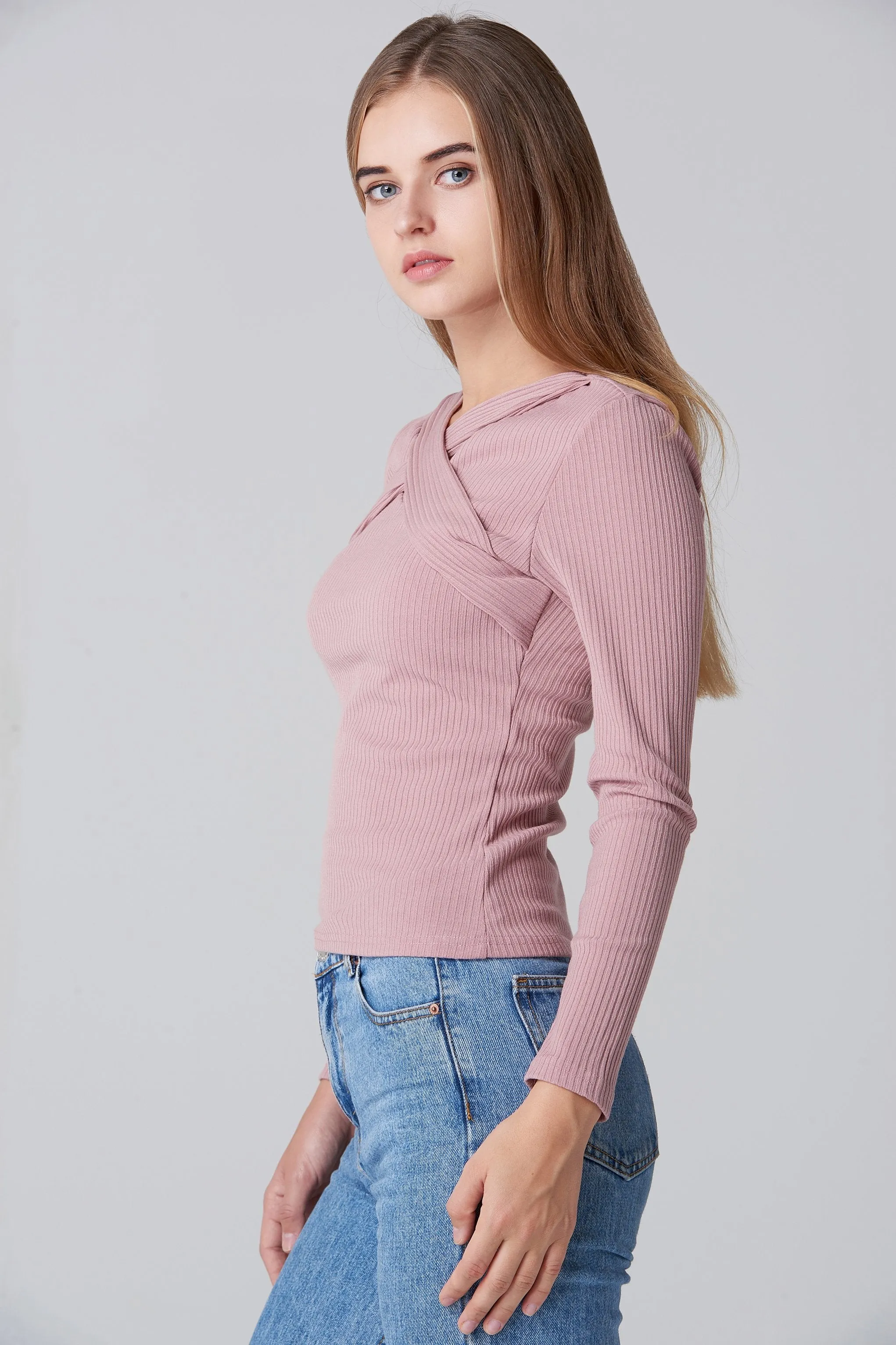 Pink Cross Body Sleeved Top