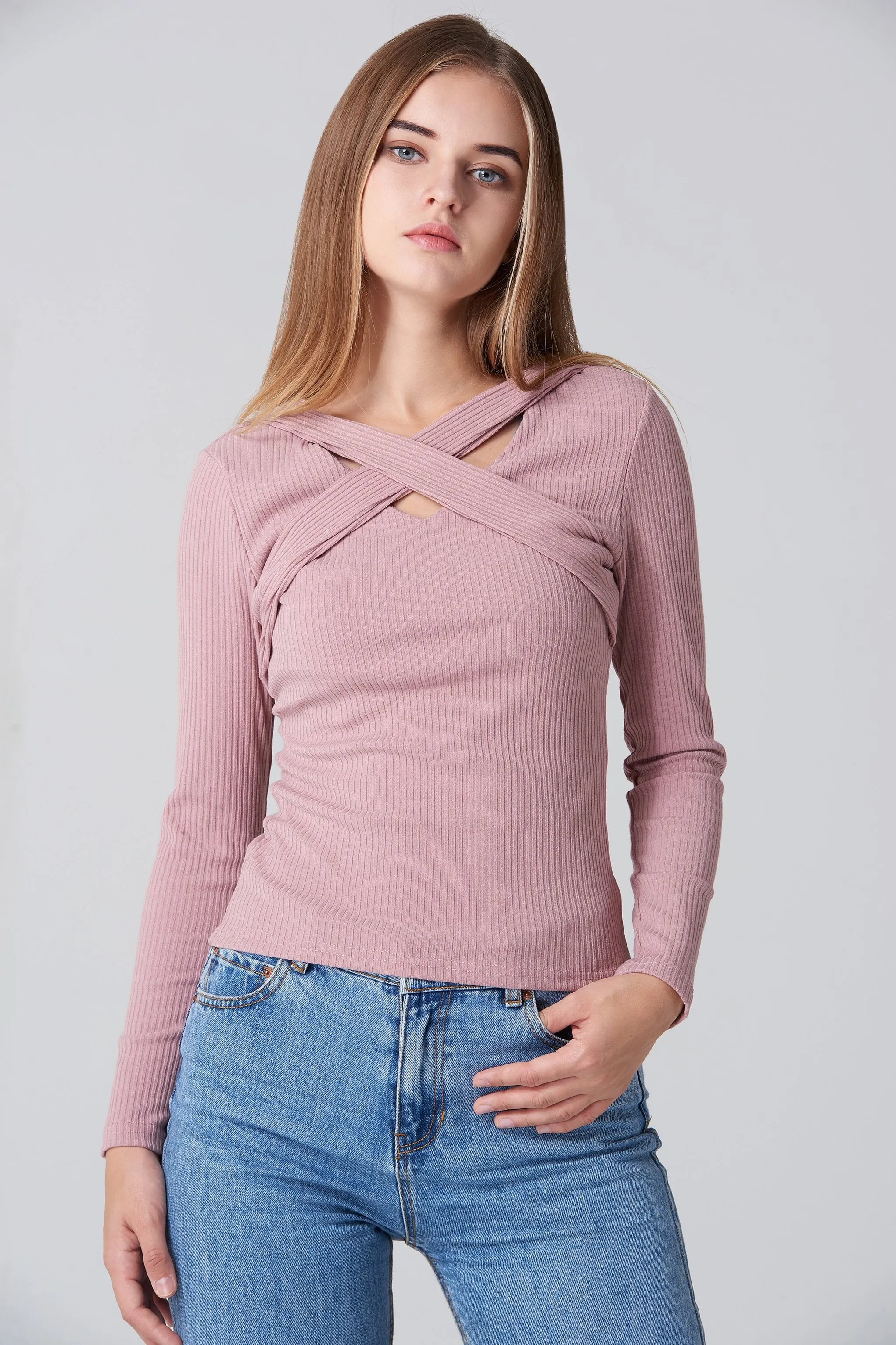 Pink Cross Body Sleeved Top