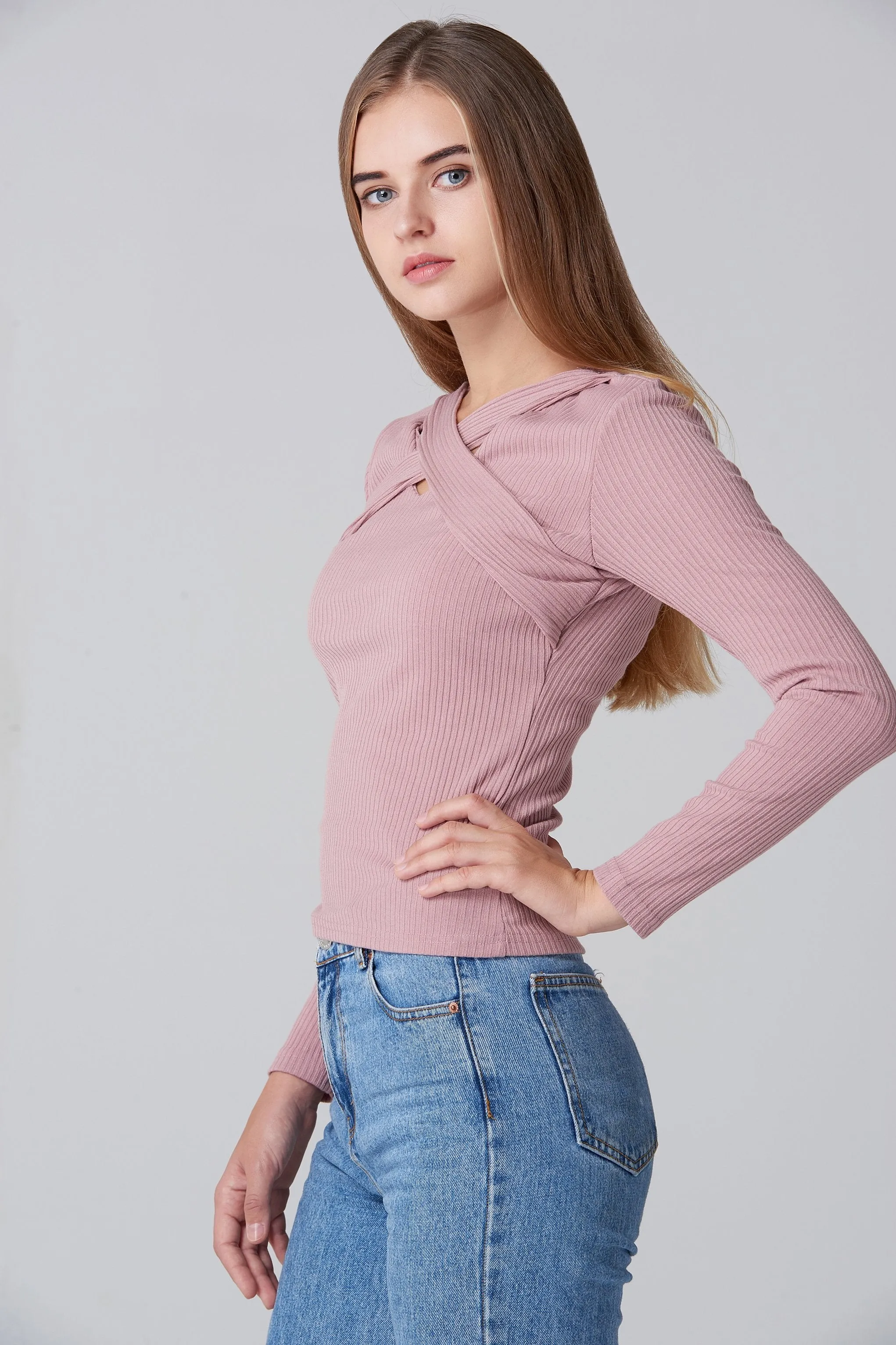Pink Cross Body Sleeved Top