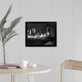 "1940's Night Street Scene West 52Nd Street Lights From Numerous Clubs" Black Framed Print