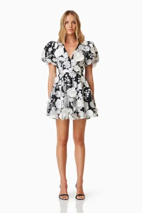 Selene Floral Mini Dress In Black