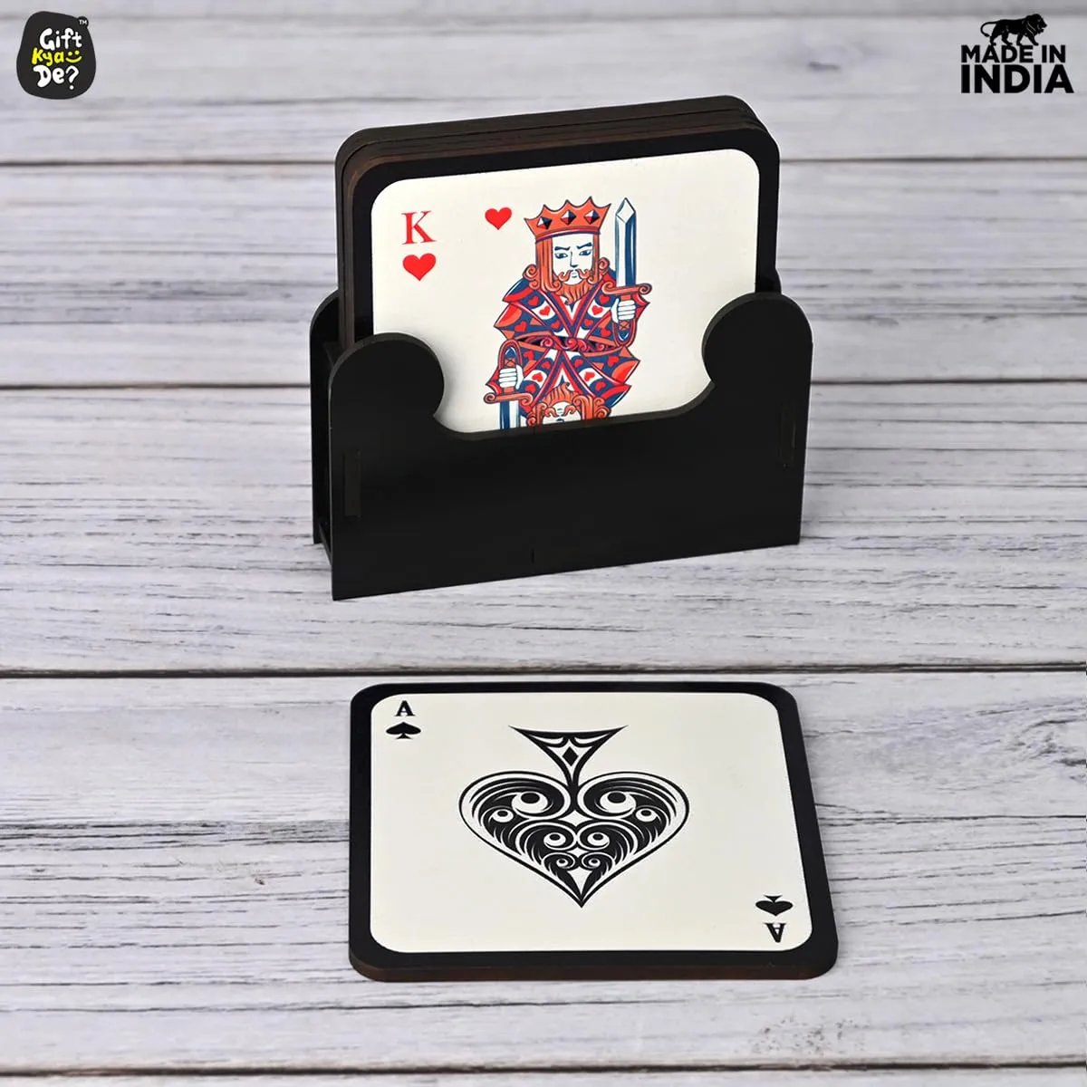 Square Coaster Set of 6 with Proper Coaster Stand | Designer Coaster Set fit for Tea Cups, Coffee Mugs and Glasses