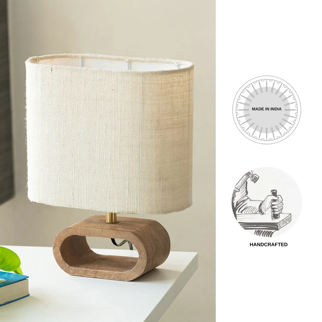 'Stacked Geometry' Decorative Wooden Table Lamp (12.6 Inches)