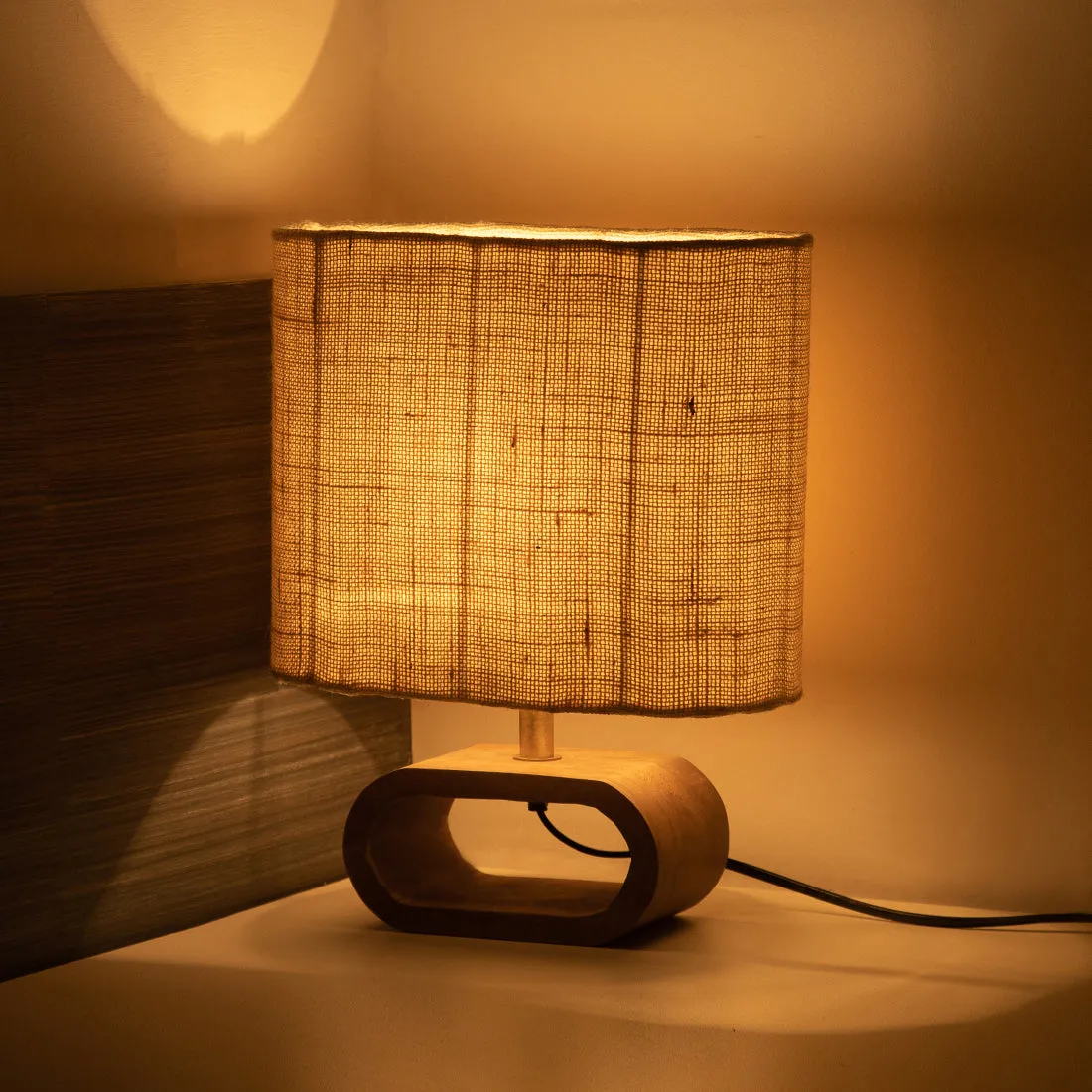 'Stacked Geometry' Decorative Wooden Table Lamp (12.6 Inches)