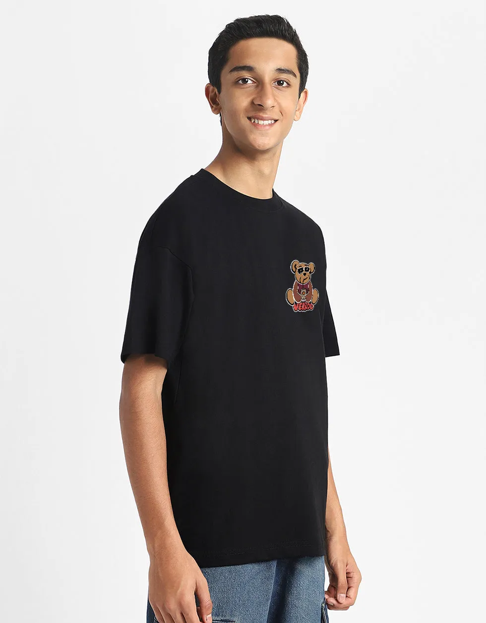 Teddy Black Oversized Graphic Back Printed Boys T-shirt