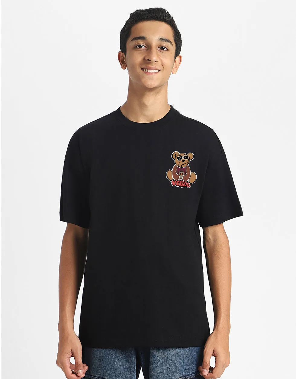 Teddy Black Oversized Graphic Back Printed Boys T-shirt