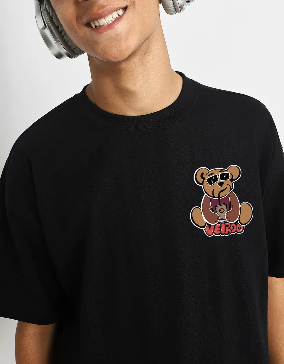 Teddy Black Oversized Graphic Back Printed Boys T-shirt