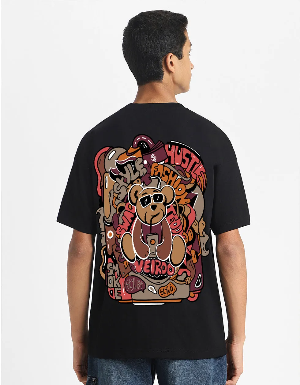 Teddy Black Oversized Graphic Back Printed Boys T-shirt