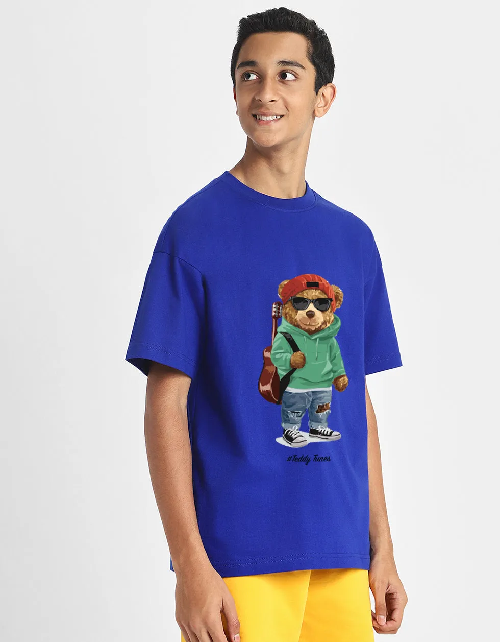 Teddy Tunes Blue Oversized Graphic Front Printed Boys T-shirt