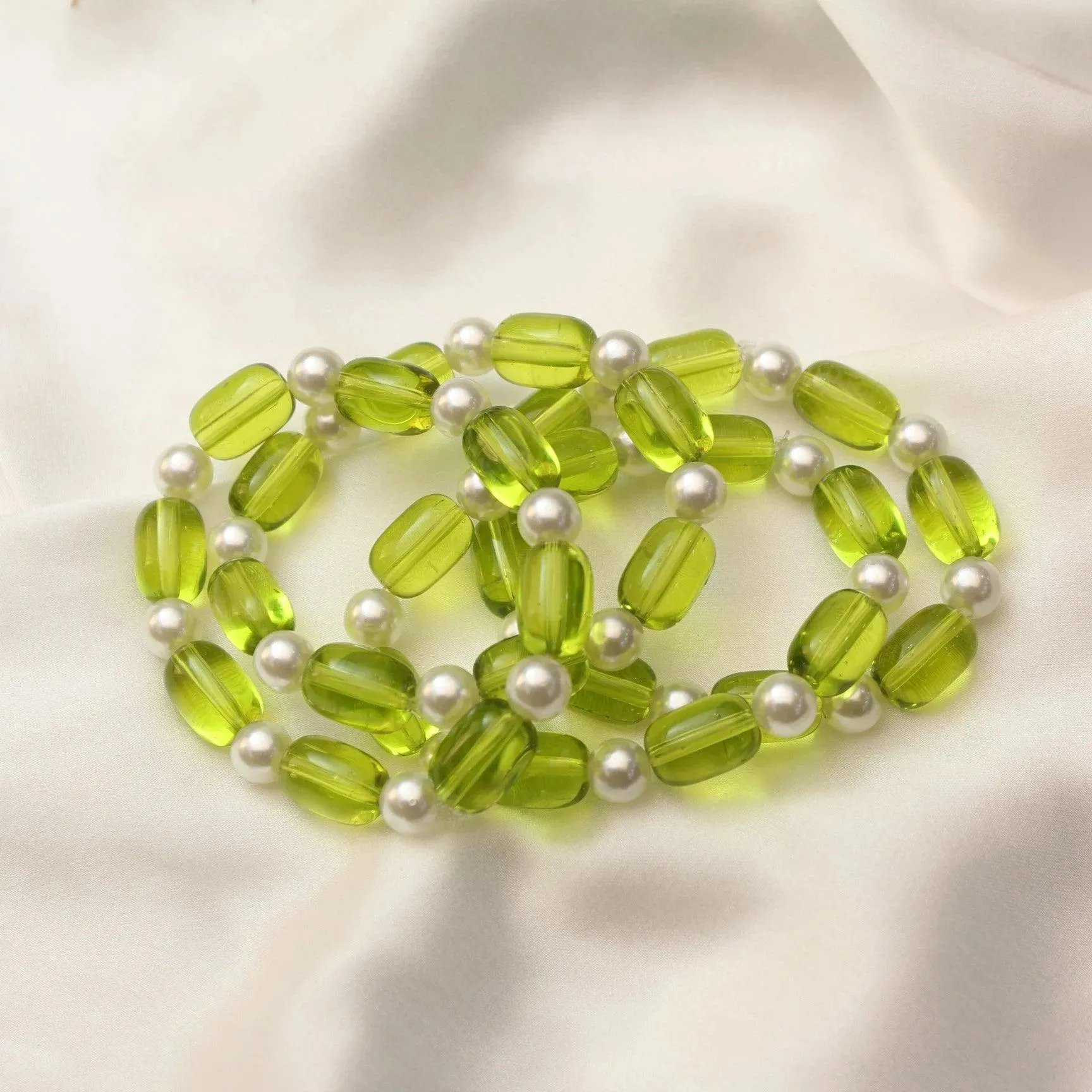 TFC Fresh Summer Green Beads & Pearls Bracelet Stack (Set of 4)