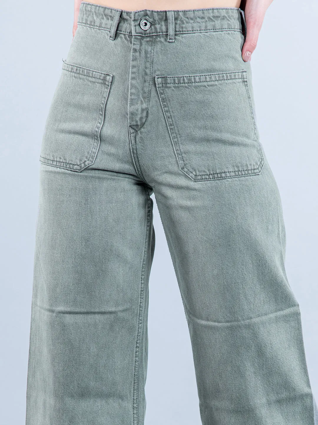 Two Pocket Olive Flared Jeans