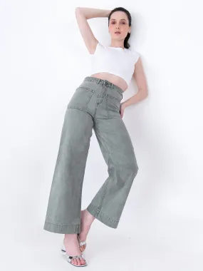 Two Pocket Olive Flared Jeans