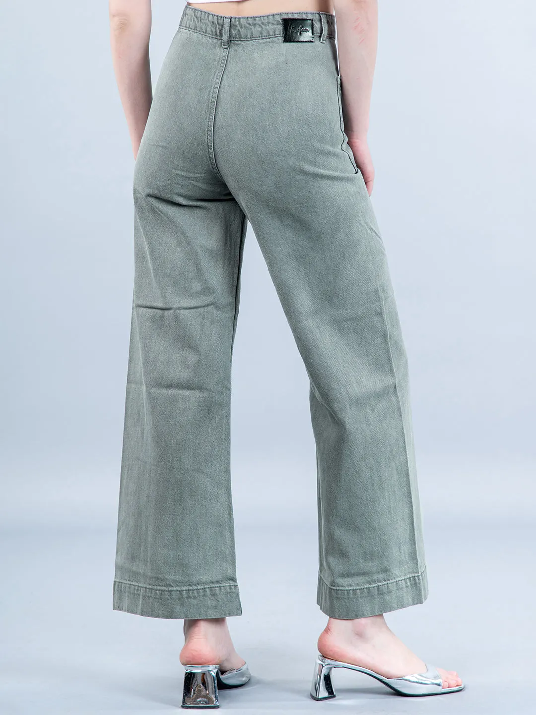 Two Pocket Olive Flared Jeans