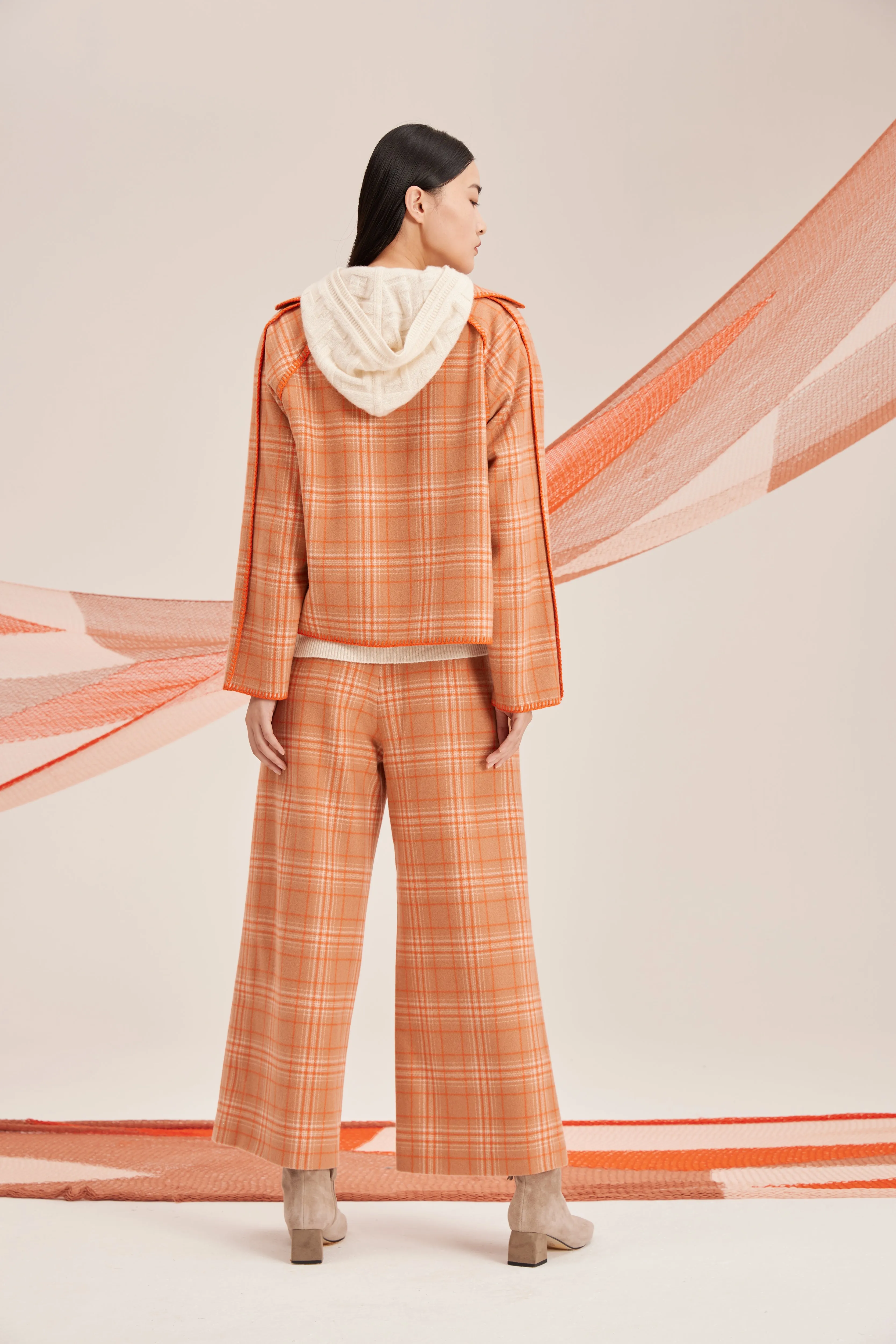 Women's check-pattern cashmere trousers