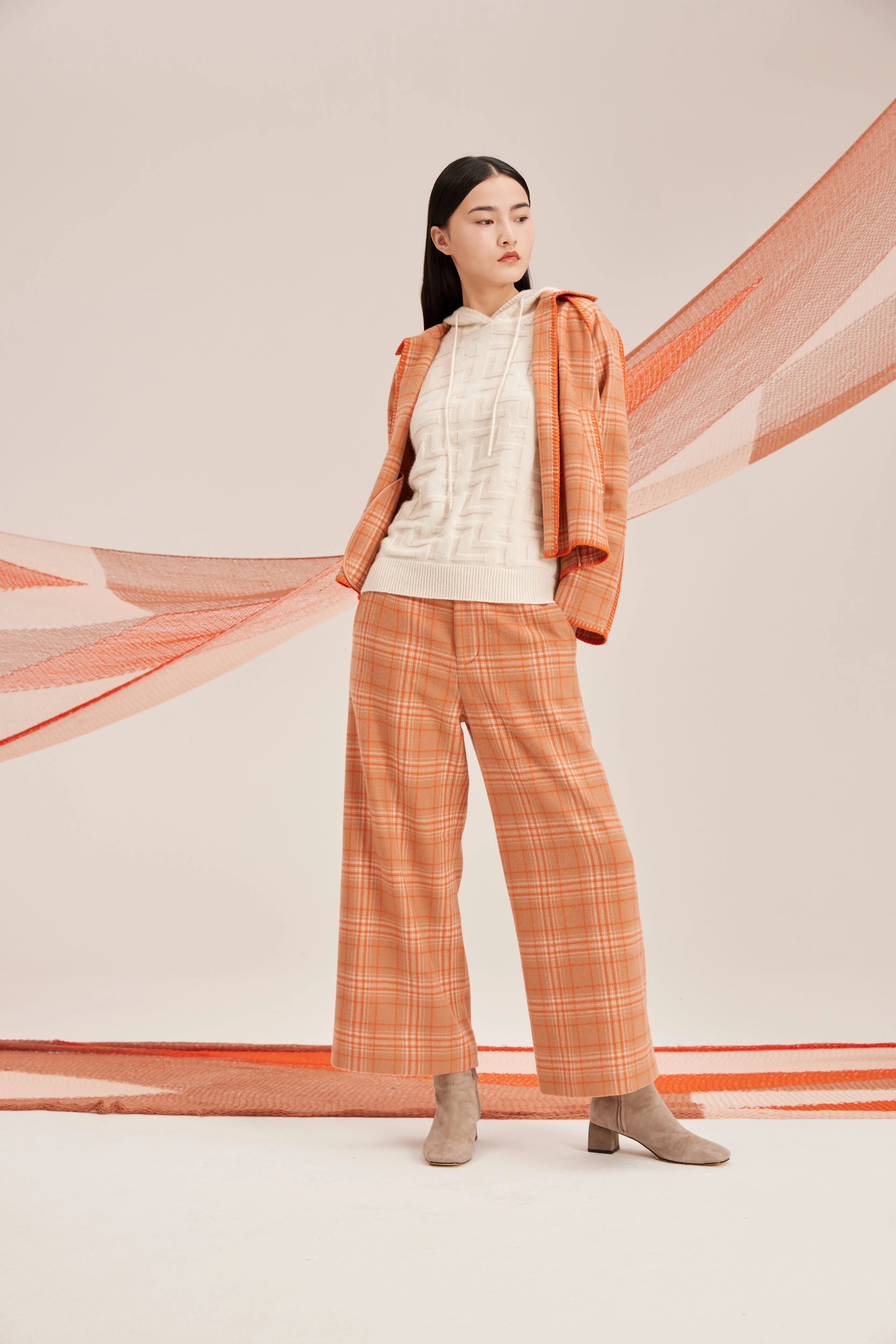 Women's check-pattern cashmere trousers