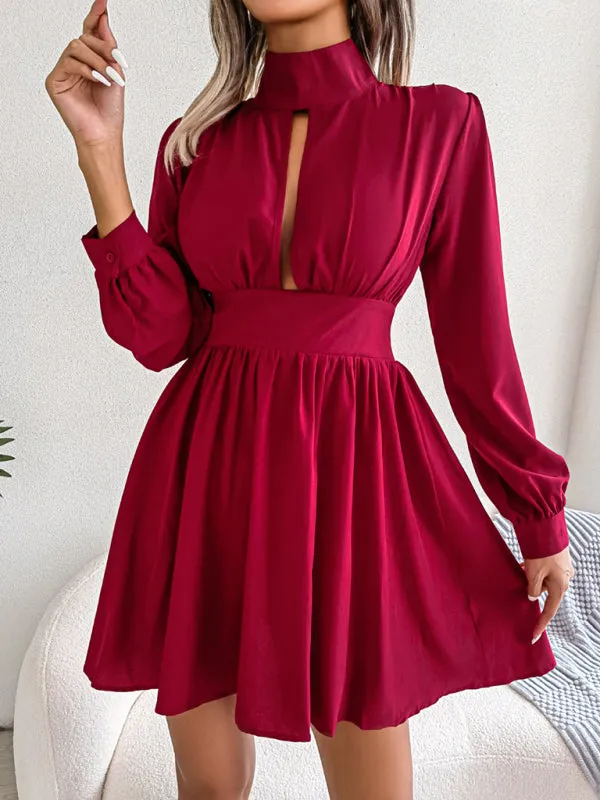 Women's High Neck Front Split Swing Dress