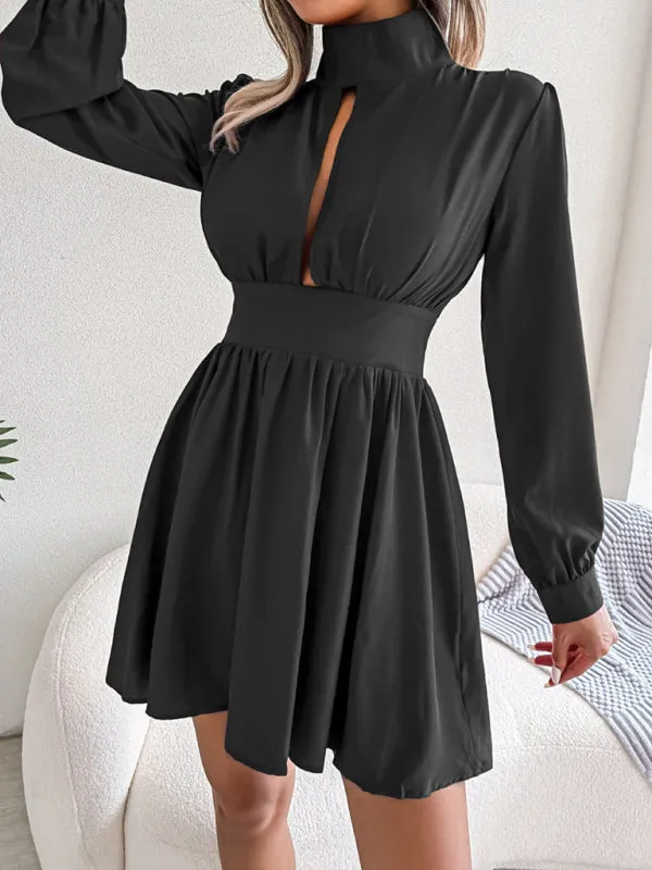 Women's High Neck Front Split Swing Dress