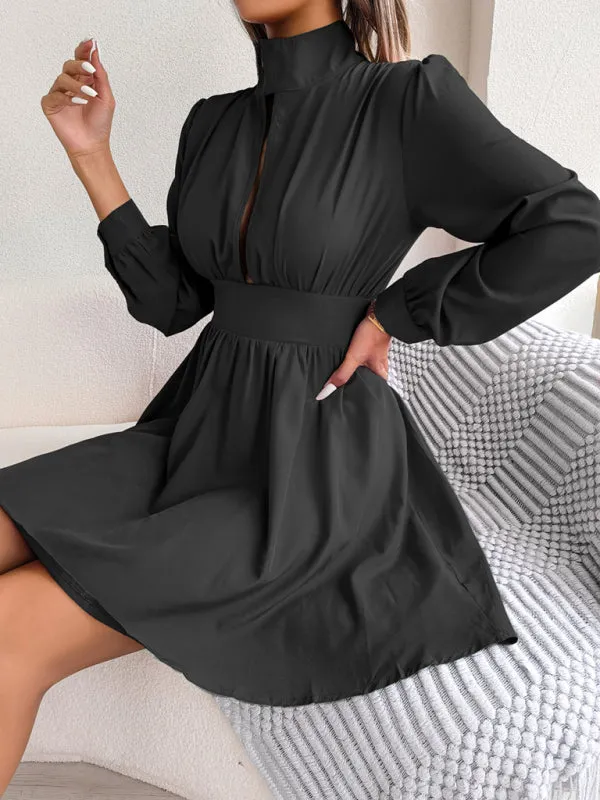Women's High Neck Front Split Swing Dress