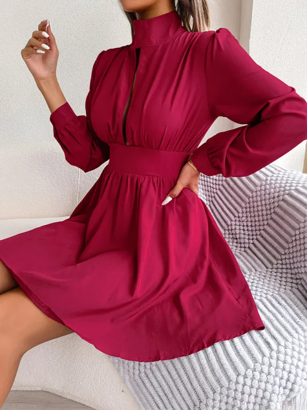 Women's High Neck Front Split Swing Dress
