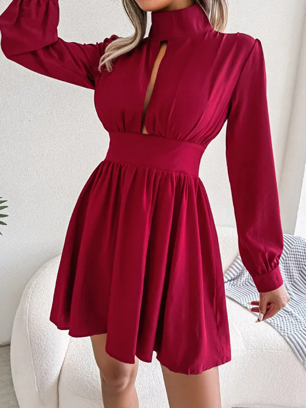 Women's High Neck Front Split Swing Dress