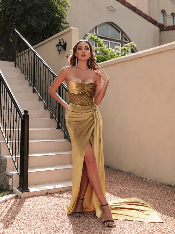 Womens Korean Velvet Tube Top Hollow Dress