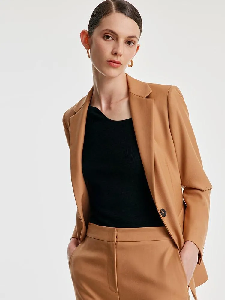 Worsted Woolen One Button Women Blazer