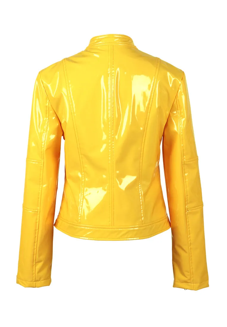 zipper faux leather biker jacket