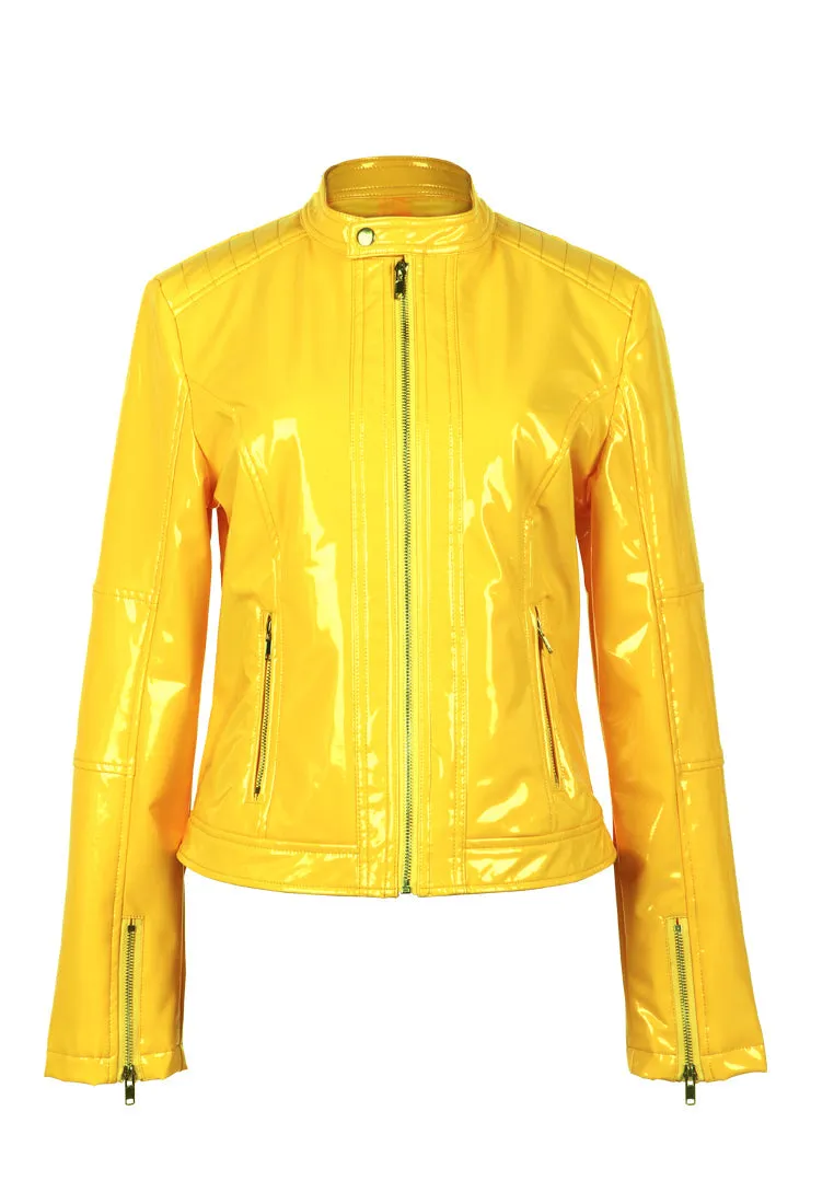 zipper faux leather biker jacket